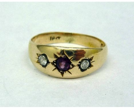An 18ct gold, ruby and diamond ring, weight 2.2g, size O