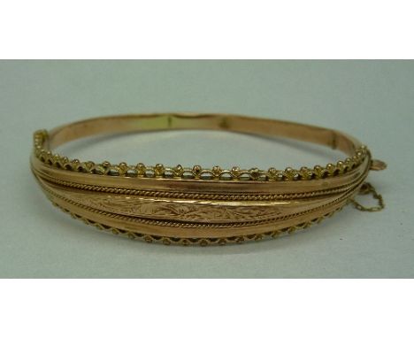 A 9ct gold bangle, a/f, weight 8.5g