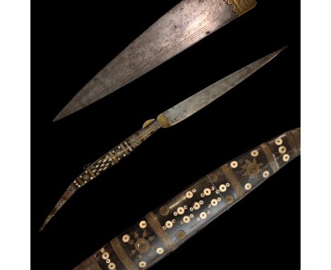 A high quality very large Spanish navaja, 1884. The steel blade with inscription and date 1884, decorated with engraving. The