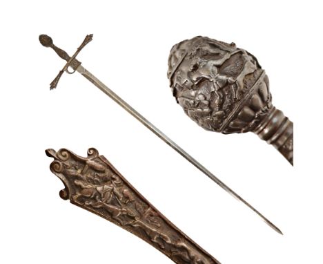 Beautiful rapier, sword, Germany, In the style of the 16th century. The steel, powerful, straight blade. The forged hilt of c