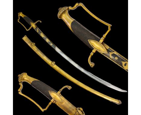 French First Empire Napoleonic Officer's Saber by "Pirmet a Paris" C. 1800. The steel, curved blade that is decorated with fi