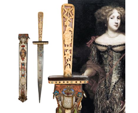 Unique, Important dagger Elisabeth Charlotte Palatine Duchesse d'Orleans, France, 1670s. Straight double-edged blade, decorat