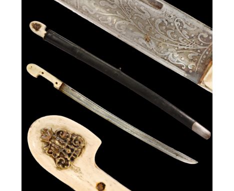 Very rare Children's shashka, Russian Empire, bone hilt with silver monogram of Emperor Nicholas II. The curved steel blade h