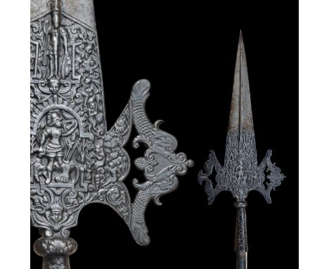 An Attractive Italian Partisan Cast And Chased In High Relief In the Heroic Style Of The High Renaissance. The blade cast wit