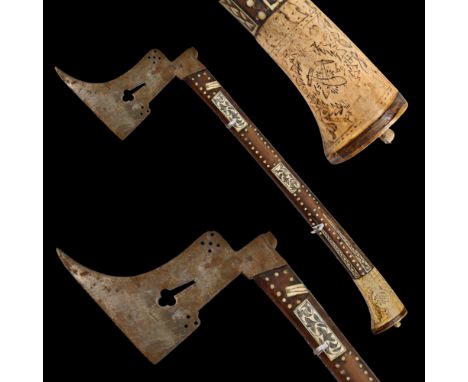 17th century German Saxon miner's guild axe. The handle with bone incrustation. Dated 1669. Length - 79cm