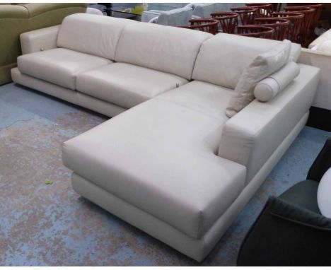 GYFORM CORNER SOFA, Italian designer in soft cream leather with adjustable headrests, 305cm L x 200cm W.