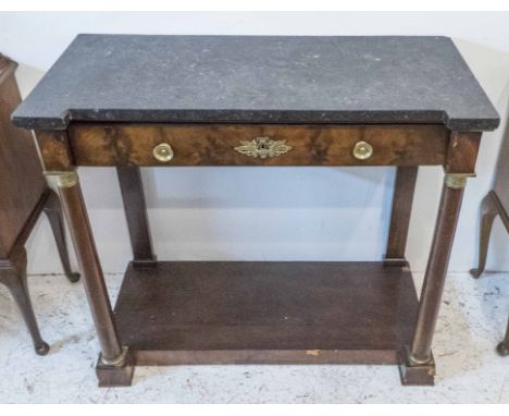 CONSOLE TABLE, French Empire mahogany with a marble top over frieze drawer with gilt metal mounts, 97cm x 45cm x 89cm H. (wit