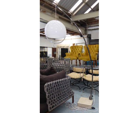 FLOOR LAMP, 1960's chrome arm with opaque shade and marble base, 215cm H.