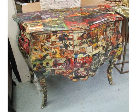 COMIC BOOK COMMODE, two drawers, French style bombe design, 100cm x 50cm x 86cm.