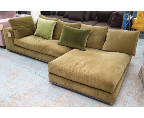 MINOTTI 'HAMILTON' SOFA, in two sections, in green Dedar chenille, 56cm H x 250cm W x 155cm D.