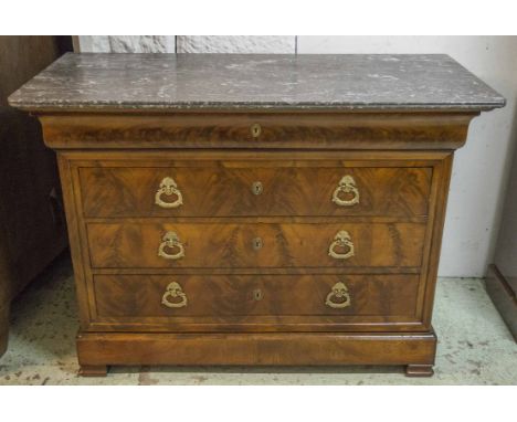 COMMODE, Louis Philippe mahogany with grey marble top above five drawers, 95cm H x 128cm x 59cm. 