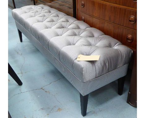 LONG STOOL, with a buttoned top, 41cm x 150cm x 50cm H.