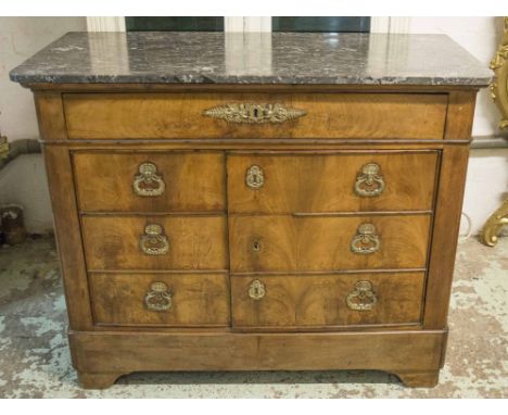 SECRETAIRE COMMODE, 19th century French walnut with fitted frieze drawer above two dummy drawer fronted doors enclosing slidi