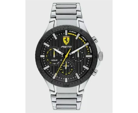 Branded Ferrari logo to bracelet.  Branded Ferrari logo to bracelet. Stylish stainless steel case, black dial with subsidiary