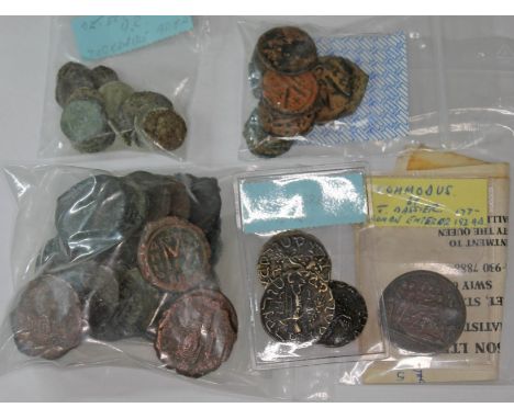 A collection of ancient coins to include 18 x small Roman bronzes, 30 x Byzantine copper, 12 x Byzantine copper, 3 x Indo-Gre