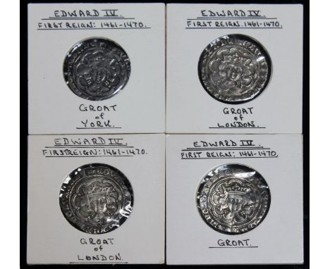 Edward IV (first reign 1461-1470), four groats (1 x m.m. crown, 1 x of York m.m. sun-lis: light coinage: E on breast, 1 x of 
