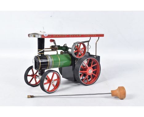 AN UNBOXED MAMOD LIVE STEAM TRACTION ENGINE, No.TE1A, green and black body with cream, red and gold coloured detail, wheels h