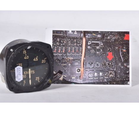 A SMITHS AIRSPEED INDICATOR DIAL FROM A MILITARY AIRCRAFT, ref. 6A/4379, KAB 0505K, from a RAF Vulcan Bomber, serial GM 1454,