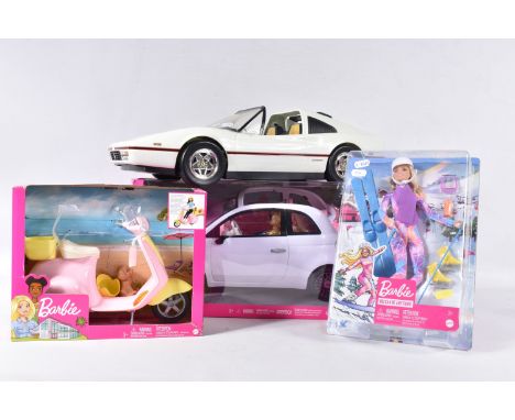 A BOXED MATTEL BARBIE FIAT 500 CAR MODEL, No.FVR07, white car with doll, appears largely complete and in very good condition,