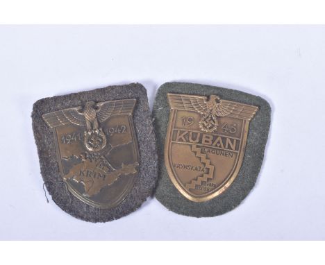 A WWII KUBAN SHIELD AND KRIM SHIELD, both shields are in a nice condition and show only the usual signs of age related wear, 