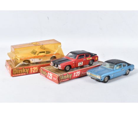 THREE DINKY TOYS 1/25 SCALE FORD CAPRI MODELS, unboxed No.2162, part boxed Rally Car, No.2214 and boxed Police Car, No.2253, 