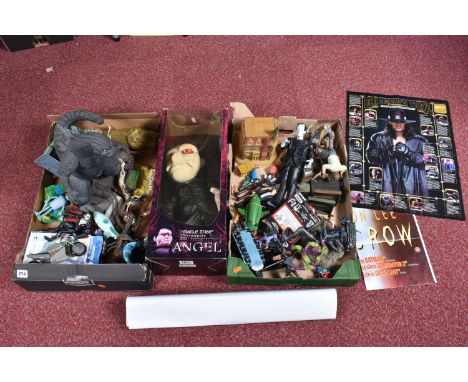 TWO BOXES OF FILM AND TV FIGURES, PUPPETS AND MODEL SETS, to include a large Toho Co Ltd Godzilla, standing approximately 41c