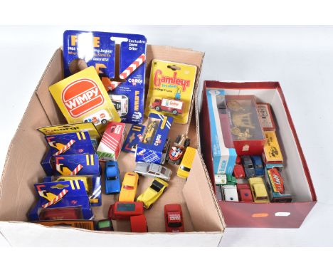 A QUANTITY OF BOXED AND UNBOXED DIECAST VEHICLES, to include boxed Morestone Karrier G.P.O. Telephone van, No.10, in Esso Pet