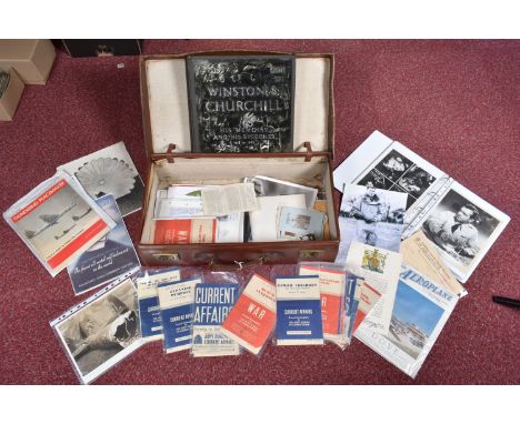 A SUITCASE CONTAINING WWII BOOKLETS, photographs and a boxed set of records containing speeches from Winston Churchill and me