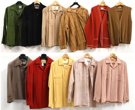 Gents American Circa 1950s and Later Casual Clothing comprising a Marlboro red wool long sleeve top with collar and zip faste