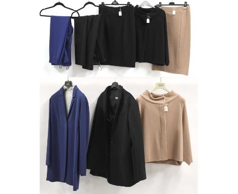Jil Sander Clothing comprising a black wool stylish jacket with funnel neck, button fastening and matching black panelled str