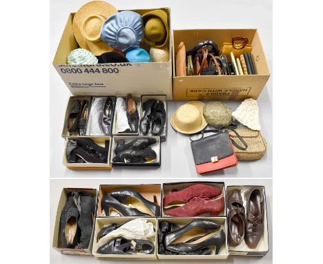 Assorted Ladies 20th Century Costume Accessories comprising a pair of Mary Quant brown leather shoes with buckle detail, simi