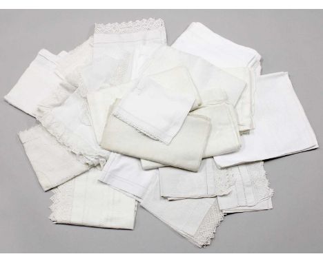 Assorted White Linen and Textiles, comprising embroidered pyjama and linen bags,linen hand towels, some with coloured embroid