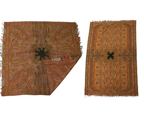 Circa 1865 Paisley Shawl, woven in wool with a black square to the centre, 180cm by 183cm,and a Circa 1870 Paisley Shawl wove