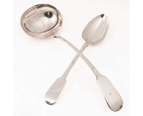 A Victorian fiddle pattern silver basting spoon William Bateman II &amp; Daniel Ball, London 1841, 30cm long, approximately 1