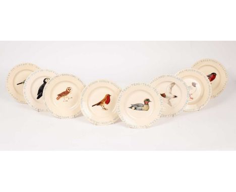 Eight Emma Bridgewater bird decorated plates including robin, puffin, barn owl, teal and bullfinch, 22cm diameterLight scratc