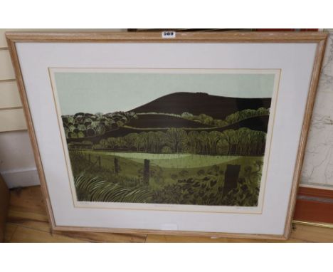 Robert Tavener (1920-2004), artist proof print, Downs and Water Meadows, signed in pencil, 47 x 57cm
