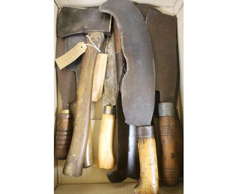 Mixed hand tools including a hatchet, together with the illustrated Encyclopedia of Woodworking Hand Tools and Devices by Gra