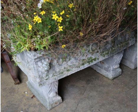 A reconstituted stone rectangular garden planter on trestle stand, length 92cm height 58cm