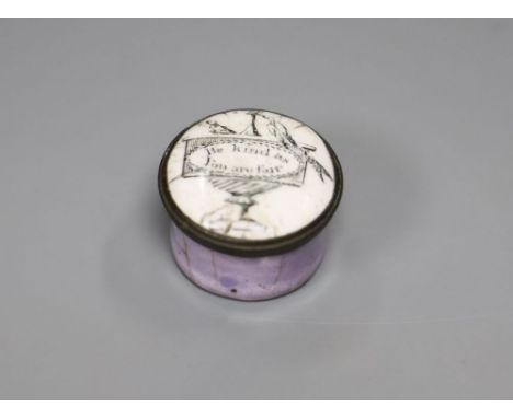 A South Staffordshire enamel box, with motto 'Be kind as you are fair'