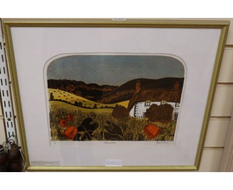 Robert Tavener (1920-2004), limited edition print, Cottage and Downs, signed, numbered 1/4, 27 x 36cm