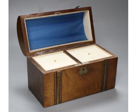 A Victorian domed topped inlaid and crossbanded walnut tea caddy, 23cm