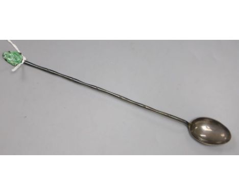 A Chinese silver and jadeite spoon