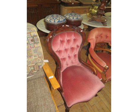 A Victorian style pink upholstered button back nursing chair 