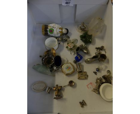 A mixed lot to include various miniature silver and white metal ornaments, stamp case, various small trinket boxes, crystal o