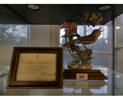 Royal Worcester Nightingale and Honeysuckle modelled by Dorothy Dowty, with certificate. 