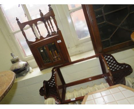 A small Victorian corner cabinet with single mirrored door together with a further mahogany two tier corner shelf (2) 