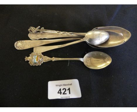 A mixed lot of sterling silver and white metal spoons to include some with enamelled finials, approx 3.1oz 