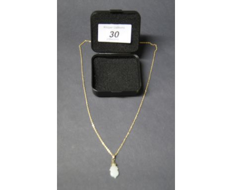 Jade drop pendant on a gold chain