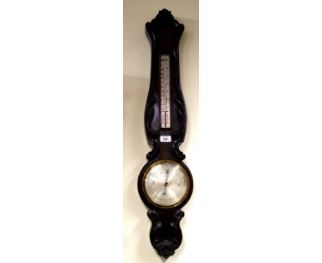 An Edwardian mahogany-cased aneroid stick barometer