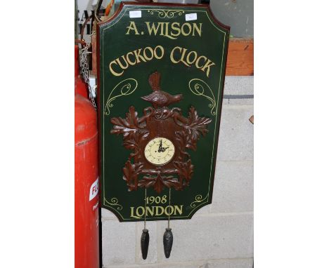 A reproduction advertising battery powered cuckoo clock 84x45cm Collection only 
